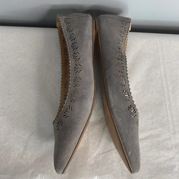 JOES JEANS Pointed Toe Ballet Flats Grey Genuine Suede Laser Cut Slip On 10 - Picture 8 of 12